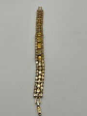 Vintage Estate Gold Tone Clear Rhinestone Fold Over Clasp Bracelet 7”