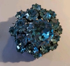 Vintage Crystal Rhinestone Brooch Made in Austria Stamped Pin Blue 1.25″