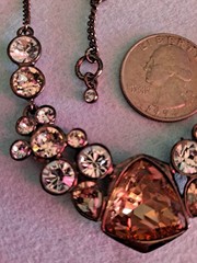 Givenchy Gold Silk Frontal Necklace Rhinestones Amber Pale Pink & White Stones