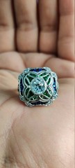 Art Deco Round Lab Created Diamond & Emerald Wedding 14Ct White Gold Finish Ring