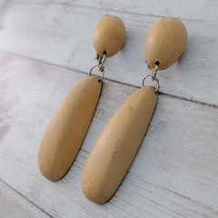 Vintage Clip On Earrings Statement Extra Long Tan Dangle 3 & 1/8″