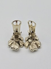 Vintage Brooch Earrings Clip-on Set White Enamel Silver Tone Leaf