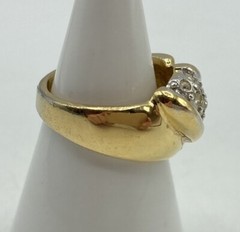 Vintage EDCO Ring Size 8 Gold Silver Tone Clear Rhinestone Band Cocktail