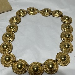 Vintage Erwin Pearl Collar Necklace Gold Tone Textured Dome Link Chunky Runway