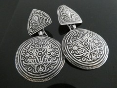 Vintage Sterling 925 India Floral Embossed Traditional Drop Dangle Earrings