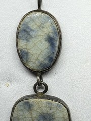 Vintage Handmade Ceramic Pottery Pendant with 925 Silver Trim 24″ Chain