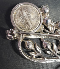 Mercury Head Silver Coin Metal Rhinestone Pin Brooch Vintage Jewelry Gift