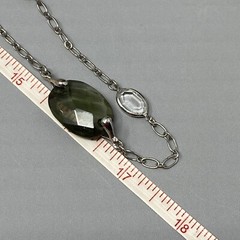Glass Bead Necklace Green Faceted Acrylic Open Back Bezel Silver Tone Station 34