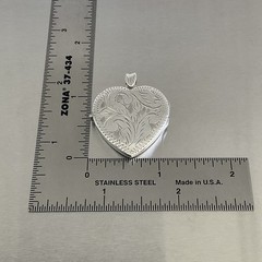 Vintage Unbranded Sterling Silver Etched Heart Locket Pendant *No Chain*