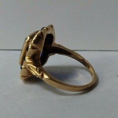 ANTIQUE 10K GOLD FAUX FACETED SAPPHIRE & PASTE STONES RING SIZE 6*