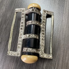 Art Deco Glass Buckle – Lucite Metal & Rhinestone Buckle
