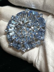 Vintage WEISS Blue Rhinestone Brooch & Clip Earrings Married Set Signed 1950s