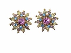 Vintage Austrian Crystal Atomic CIRCA 1950s Clip On EARRINGS Gold Tone