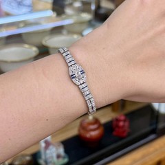 Antique 1925 Art Deco Sapphire and Old Cut Diamond Bracelet Platinum