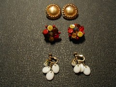 vintage necklace and clip and screw-on earrings of various colors