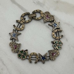 Vintage Avon Lucky Slider Charm Bracelet Hoseshoe Clover Heart Star Good Luck
