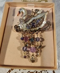 Kirks Folly Swan Princess Winged Fairy Brooch Pin Enamel Crystals Gold Tone