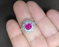 Vintage 14k White Gold Engagement Ring 2.92CT. Gem Pink Sapphire Round Cut