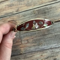 Taxco Medico silver red enamel abalone tension bangle bracelet