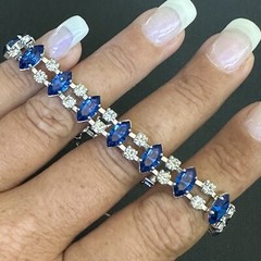 VINTAGE ESTATE STERLING SILVER BLUE & WHITE RHINESTONE B DAVID BRACELET 7” LONG