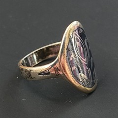 Vintage Silver Niello Ring Oval Floral Gold Frame Russian 875 Soviet Men Women