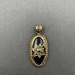 Vintage Made in Korea Black Glass Rhinestone Floral Pendant Necklace No Chain