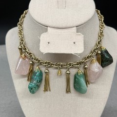 Vintage Necklace Dangle Gemstones Chain Tassels Gold Tone 17 Inches READ