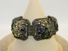 Vintage Judy Lee Iridescent Carnival Glass Wide Panel Bracelet