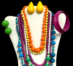 Vtg 1960s – 1980s Jewelry Lot Bright Colorful Bead Enamel Plastic Coconut Shell