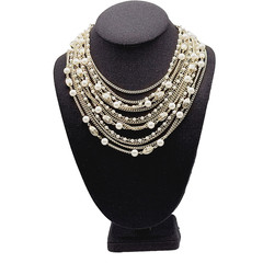Elegant Multi Chain Bead Faux Pearl Gold Tone Layered Necklace Vintage 18 Inch