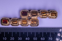 Vintage Rhinestone Brooch Pin Gold Tone 70mm Multi Color Crystal Gemstone