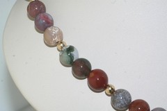 10mm Multi Color Agate Jasper Gold Filled Bead 18″ Necklace Strand