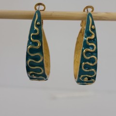 Vintage Gold Tone Pink Blue Enamel Dangle Hoop Earrings Statement