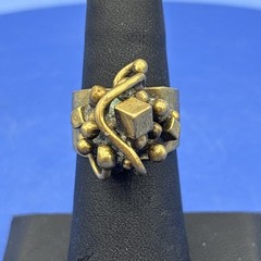 Vintage Brutalist Abstract Ring Brass Tone Modernist Statement Size 6.5