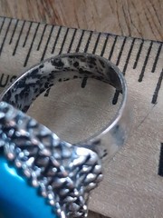Vintage boho , adjustable faux turquoise ring. substantial weight