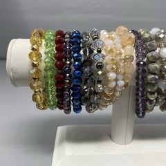 Glass Bead Bracelet Lot of 20 Multicolor Wearable Craft Stretch Faceted Funky