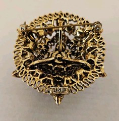 Vtg. Lisner Brooch Pin Brown Rhinestone Gold Tone Squiggle Domed Raised Signed