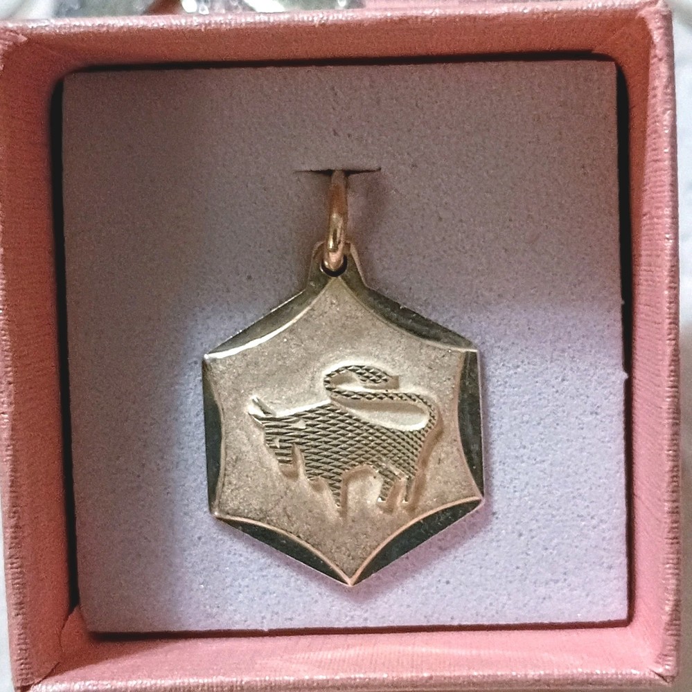 Vintage Silver Taurus Bull Zodiac Textured Unisex Hexagon Pendant