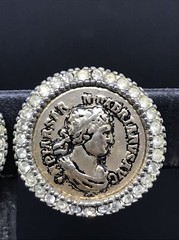 Vintage Costume Fashion Jewlery Silver tone Faux Roman Coin Clip-on Earrings