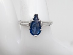 Vintage 1930s HANDMADE $6000 2ct Pear Cut Blue Sapphire Diamond Platinum Ring