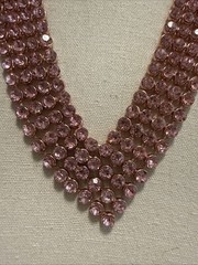 Pink Rhinestone Vee Statement Necklace Rose Gold Tone 18”