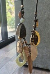 Vtg Chico’s Eclectic Charm Bead Adjustable Length Leather Cord Necklace