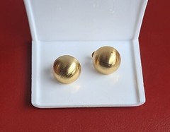 Vintage Textured Dome Button Brushed Gold Tone Clip Earrings Spring Screw Back