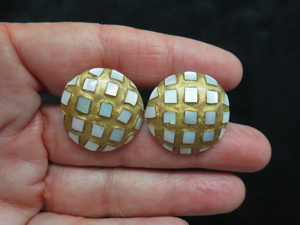 Vintage Mother of Pearl Round Domed Pierced Earrings