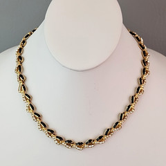 Vintage Swarovski Necklace Black Enamel Clear Crystals Gold Tone 17″