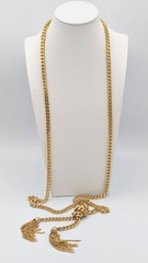 Vintage Lariat Necklace Gold Tone Curb Link Chain Tassels Flapper Open Wrap 52″