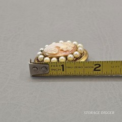 Vintage Italian Cameo Profile Oval Brooch Pin / Pendant 12k GF Faux Pear