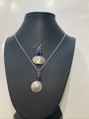 Mercury Silver Dime (90%) & Amethyst Pendant + 925 18″ Silver Chain &Earrings