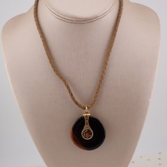Vintage Joan Rivers Brown Art Glass Circle Rhinestone 18″ Pendant Necklace