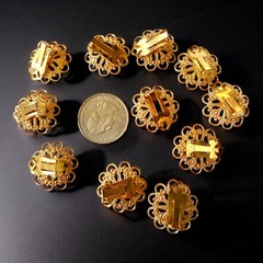 Vintage Clip On Earring Findings Brass Filigree Lot 10 NOS 24mm Guyot Brothers